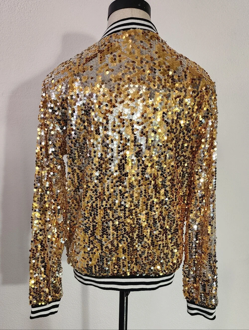Anna-Kaci Jacket Gold Sequin Bomber Style Sparling Gold Size S - Picture 14 of 17